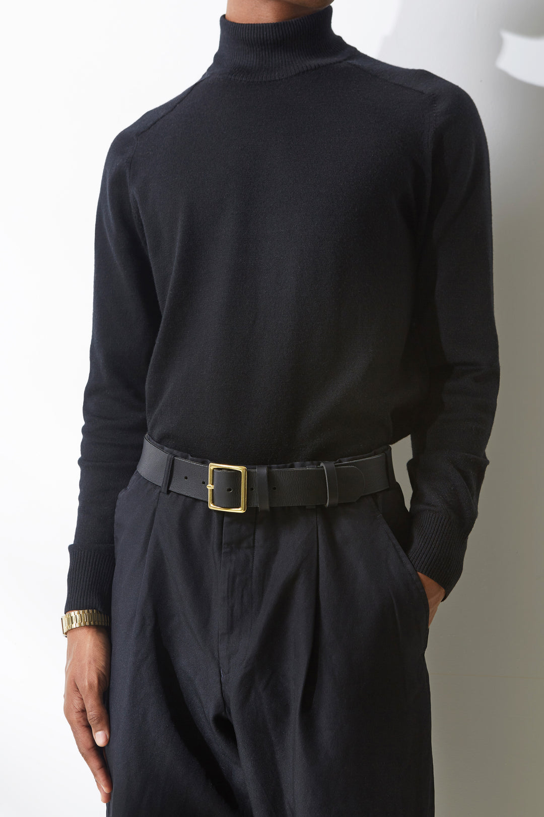 Classic Square Buckle Belt 29-30 / GOLD / Black LEATHER
